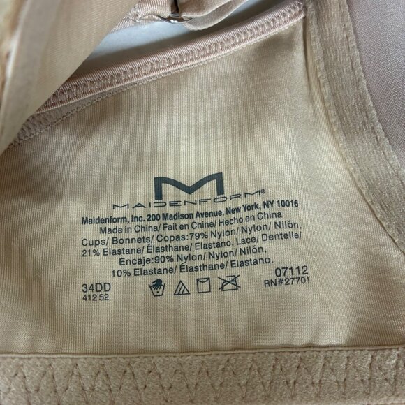 Maidenform One Fab Fit T-Back Underwire Front Close Bra Beige Sz 34DD Coquette - Picture 6 of 6